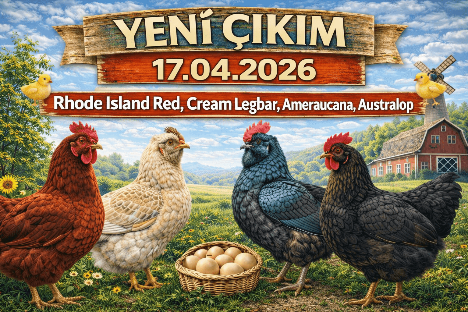 Yeni Çıkım 17.04.2026 - Rhode İsland Red,Legbar,Ameraucana,Australorp